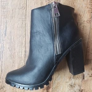 Brand New Black heeled boots w/zipper accent